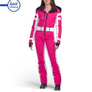 NILS Hot Pink/white Snowbird Faux Fur Insulated Suit
